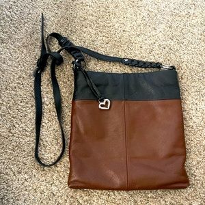 Brighton two-toned black/brown leather crossbody bag.